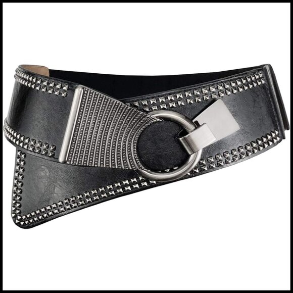 Accessories - Vintage Wide Waist Belt Elastic Stretch Cinch With Interlock Buckle Retro